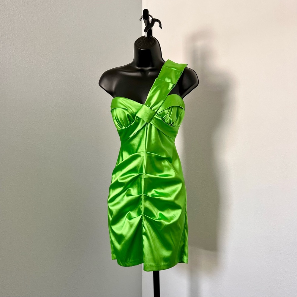 Gathered Kelly Green Wrap Pencil Dress